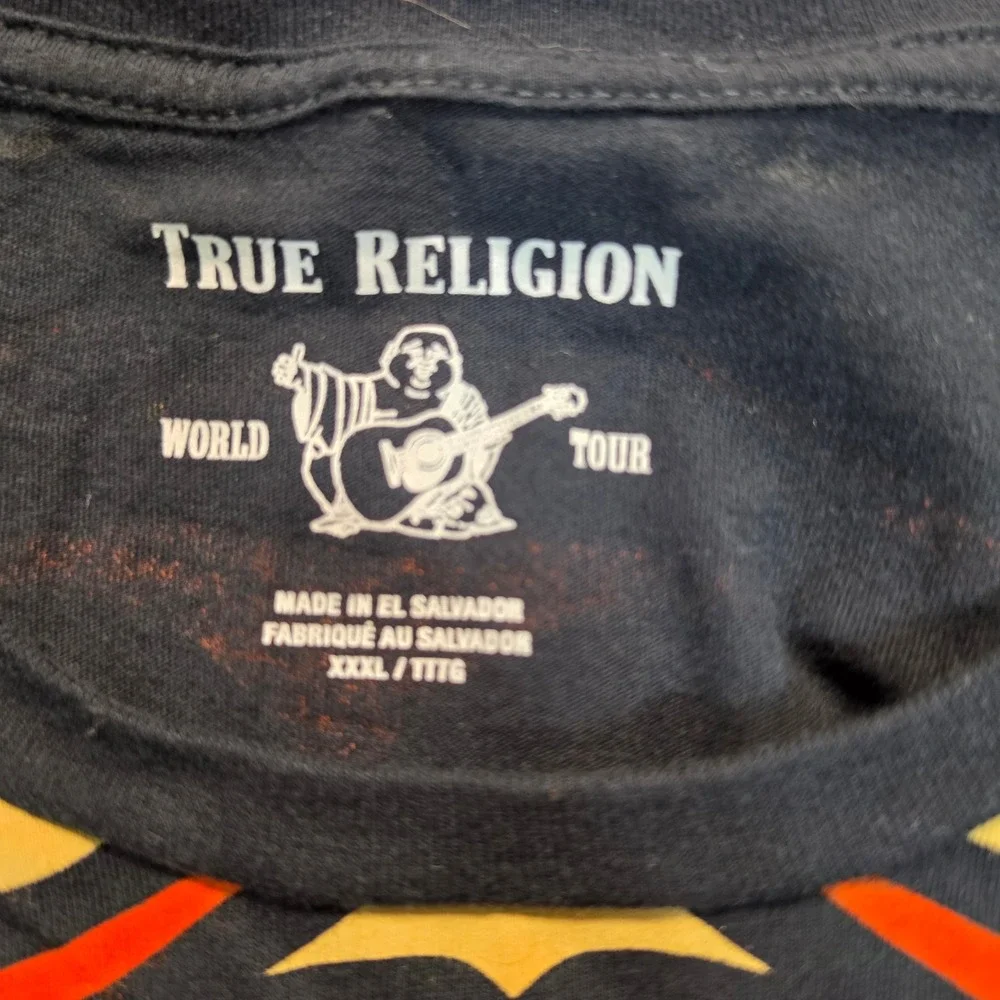 True Religion Mens XXXL Black Tiger Graphic World Tour Short Sleeve T-Shirt a55